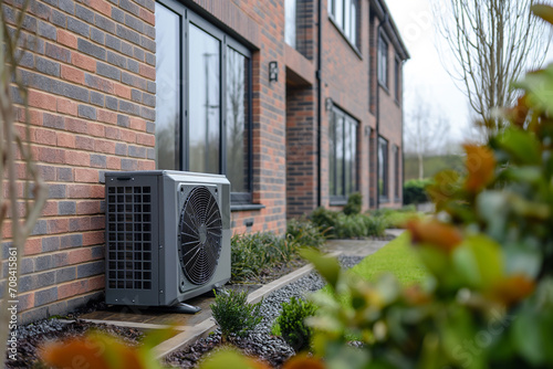 Industrial air conditioner. Air conditioning systems on the background of the house. Modern HVAC air conditioner unit on outside of house. © ValNik Creations