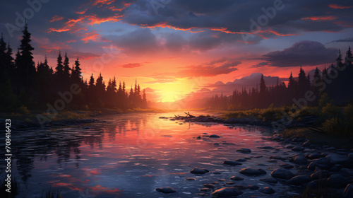 Zachód słońca nad rzeką