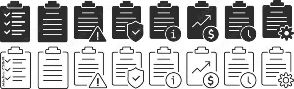 Survey clipboard vector icon set Quality checklist symbol. - obrazy, fototapety, plakaty 