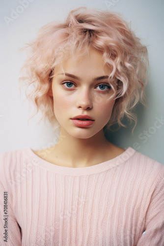 Portrait of a beautiful young woman with pink hair. Beauty, fashion .