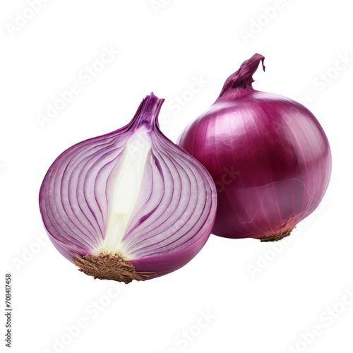Red onion half cut  isolated on white