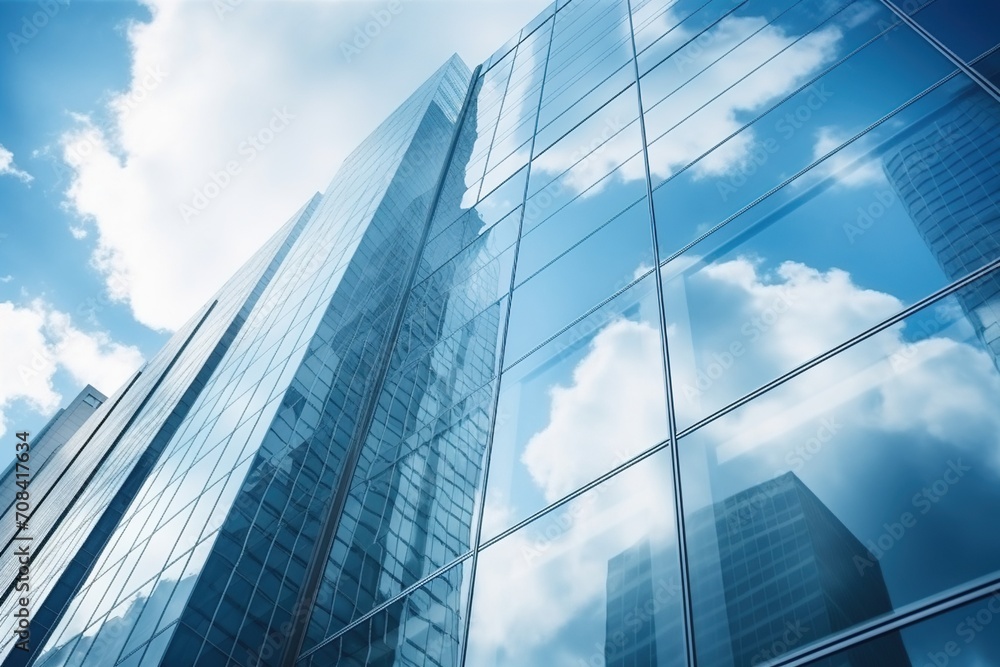 Blue glass skyscraper reflecting clouds Blue glass skyscraper reflecting clouds