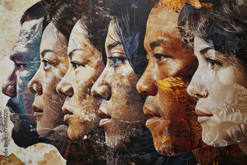 Artistic montage of diverse faces in watercolor, showcasing rich diversity and cultural heritage. photo