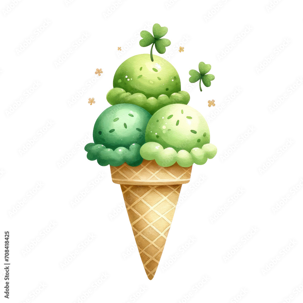 Illustration on theme Irish holiday St Patrick day, big set icecream. Pattern St Patrick day Illustration on theme Irish holiday St Patrick day, big set icecream. Pattern St Patrick day