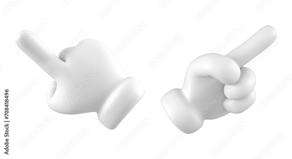 White emoji cute hand showing left and right or pointing gesture isolated. Set of different tap gestures icons, symbols, signals and signs. 3d rendering. - obrazy, fototapety, plakaty 