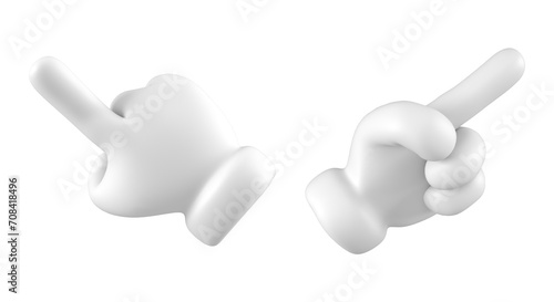 White emoji cute hand showing left and right or pointing gesture isolated. Set of different tap gestures icons, symbols, signals and signs. 3d rendering.