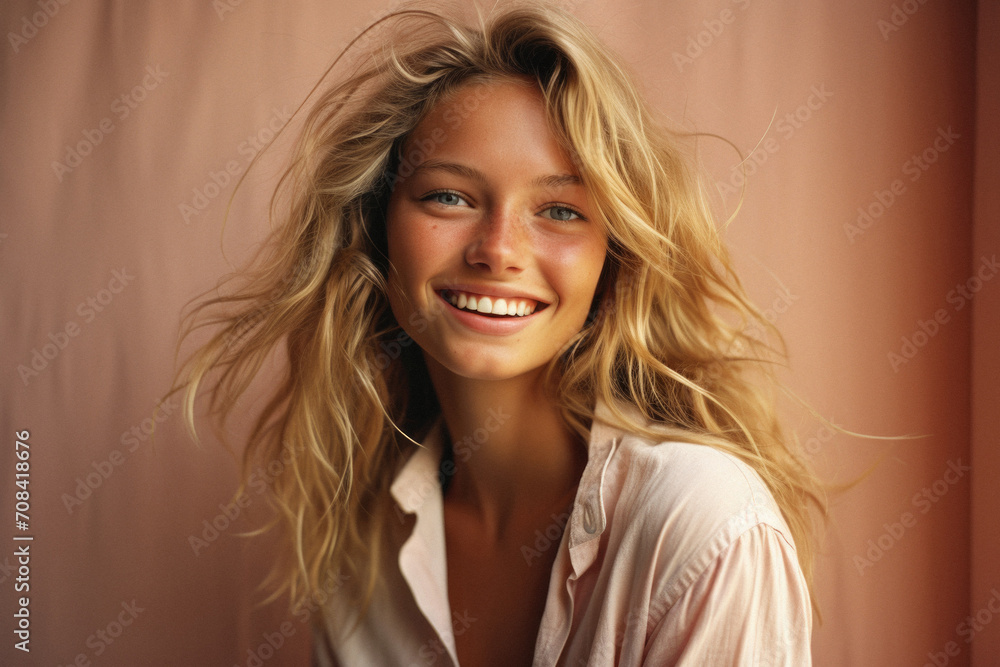 Portrait of a beautiful young woman with long blond hair in studio Portrait of a beautiful young woman with long blond hair in studio