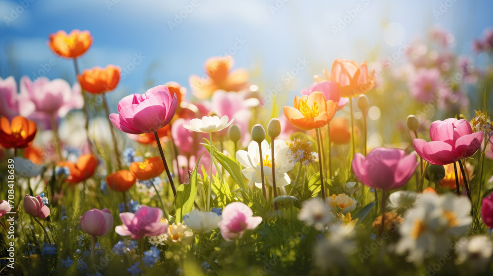 Blossom spring flowers in the grass field Blossom spring flowers in the grass field