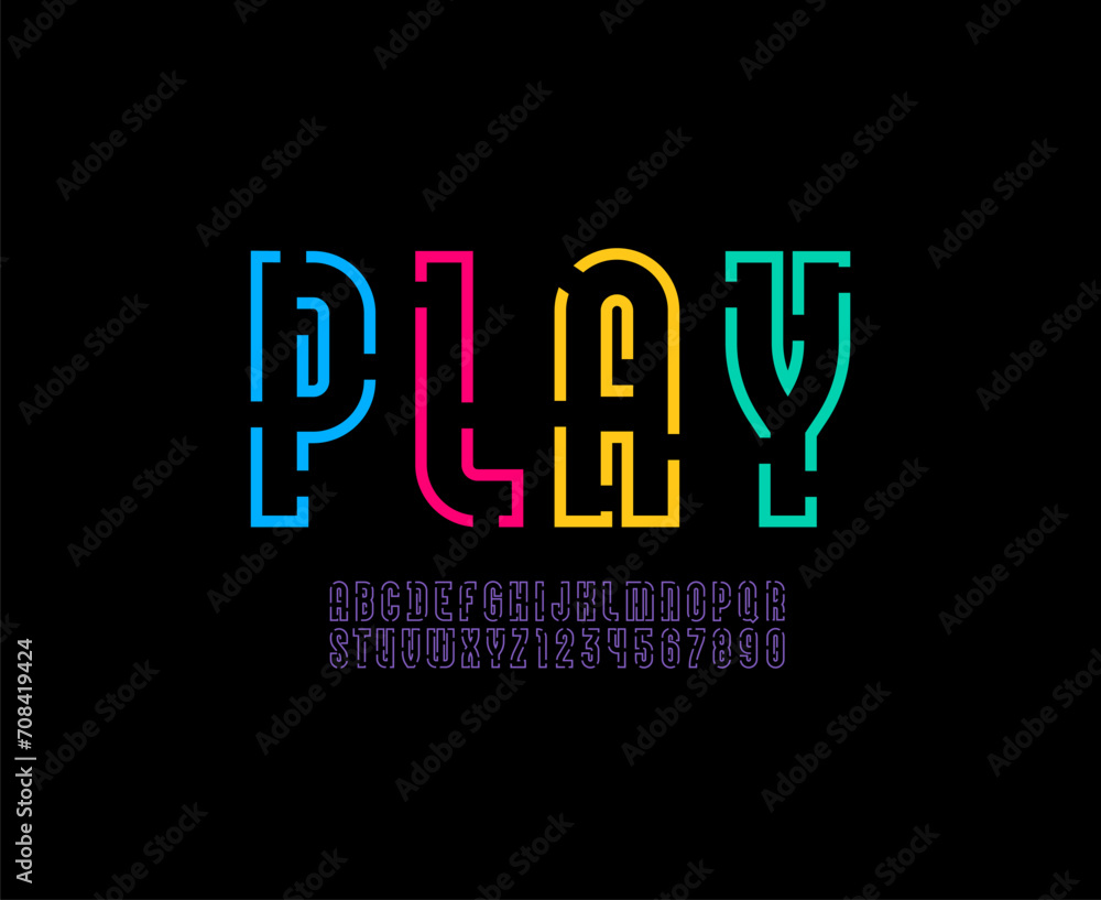 Naklejka premium Alphabet font from gap color line, lines cut letters and numbers, vector illustrator 10 eps