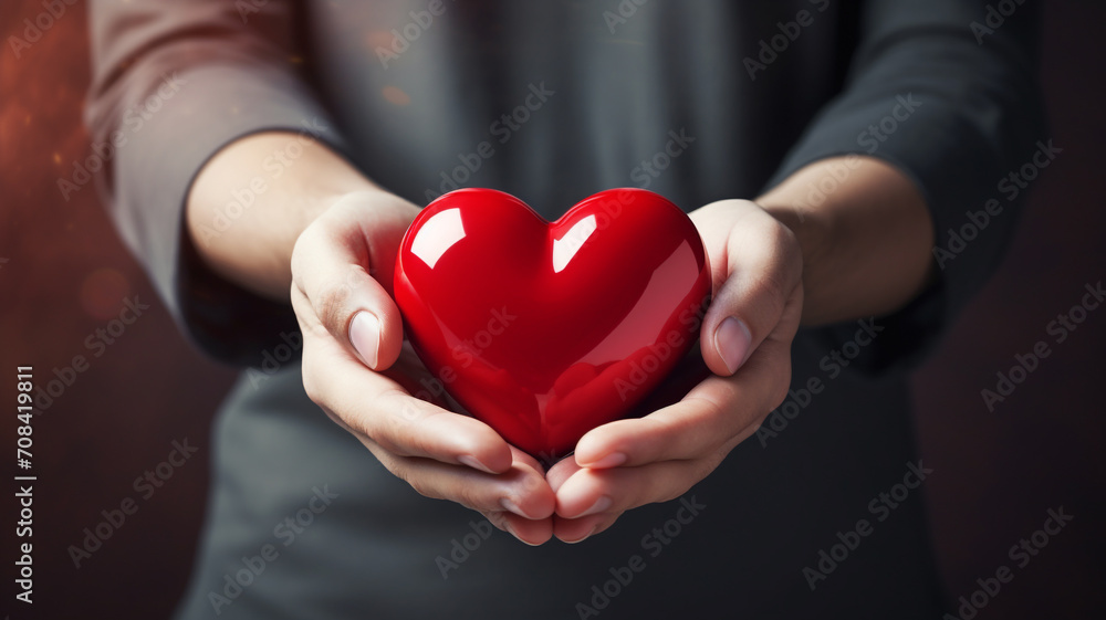 Hands holding red heart shape Hands holding red heart shape