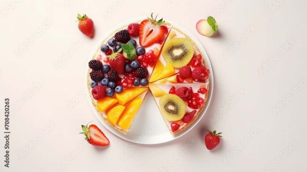 Colorful Fresh Fruit Tart on Clear Background