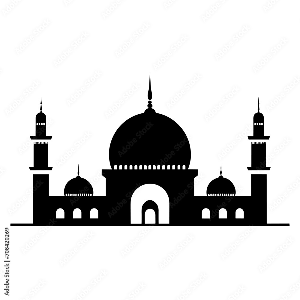 Vector illustration of a Muslim Mosque Silhouette. Highly Detailed Mosques Silhouette.