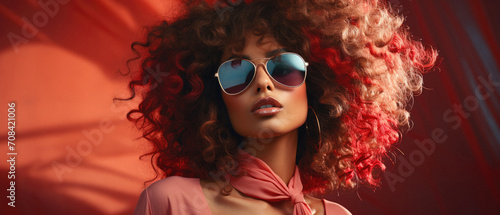 fashion african american woman with curly hair and sunglasses