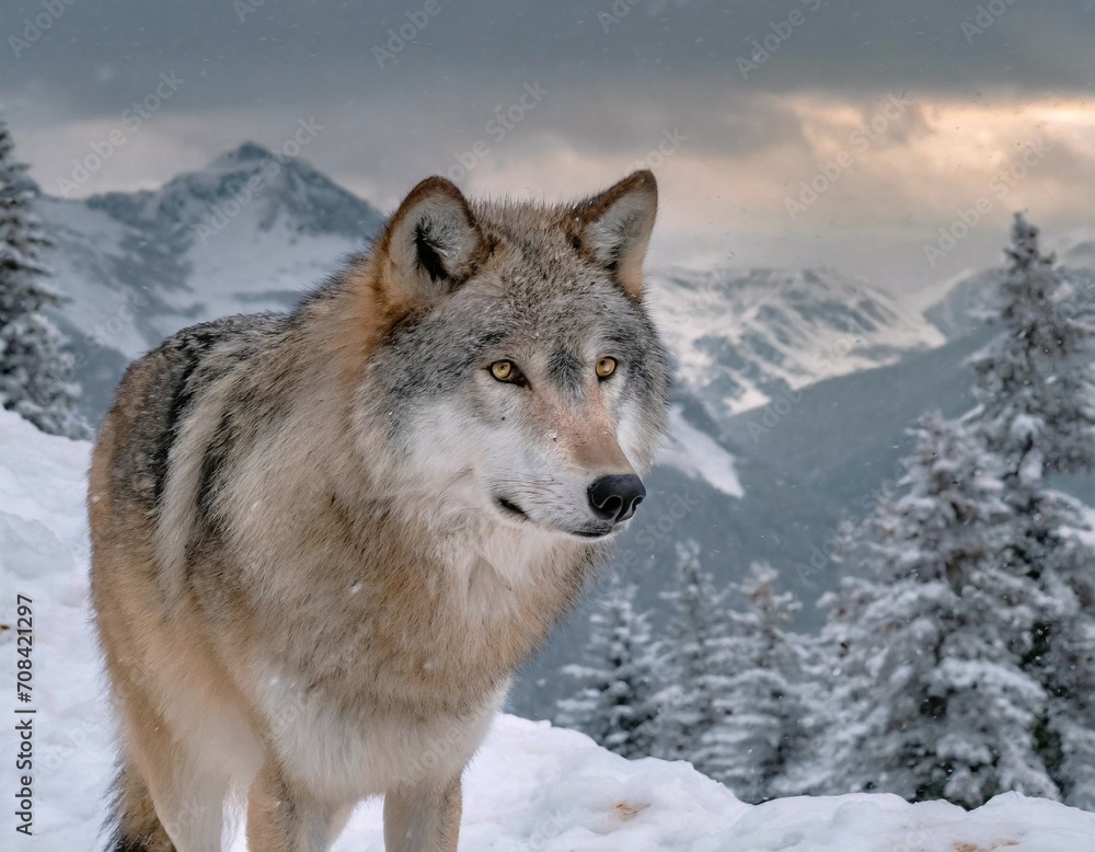 Obraz premium Loup gris dans ses montagnes 