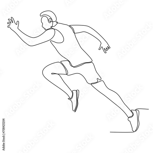 Running man, athlete, vector - continuous line drawing. One continuous line drawing of young athlete focus sprint running athlete. Individual sport, competitive concept