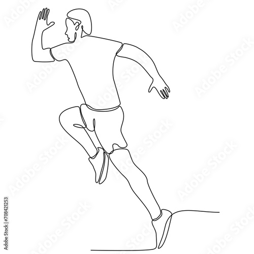 Running man, athlete, vector - continuous line drawing. One continuous line drawing of young athlete focus sprint running athlete. Individual sport, competitive concept