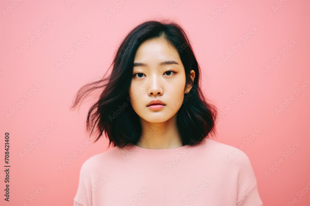 Portrait of a beautiful young asian woman on a pink background Portrait of a beautiful young asian woman on a pink background