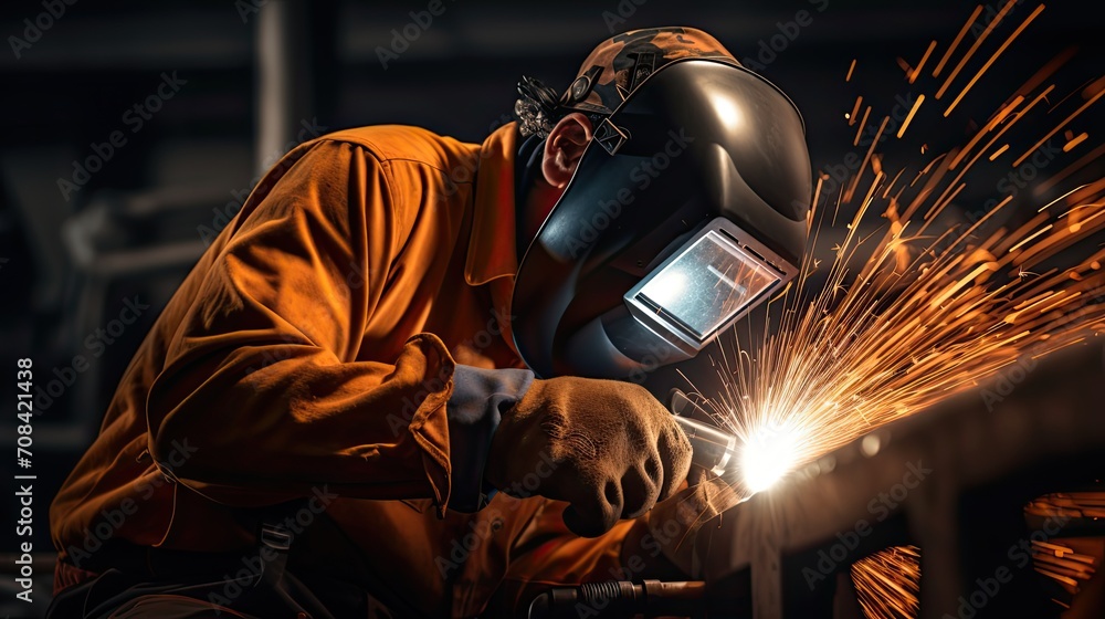 Close-up picture of a person welding onto sheet metal Close-up picture of a person welding onto sheet metal
