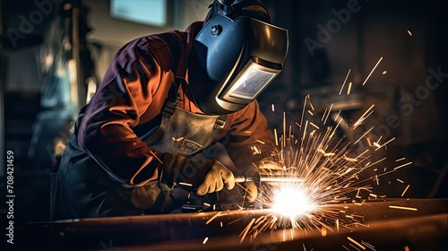 person welding onto sheet metal © paisorn