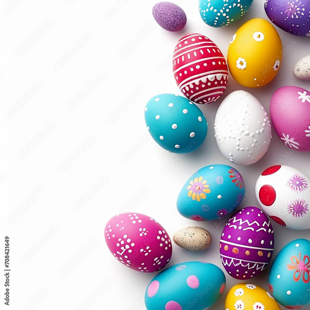 easter eggs isolated on white, Assorted Easter eggs with an expanded border