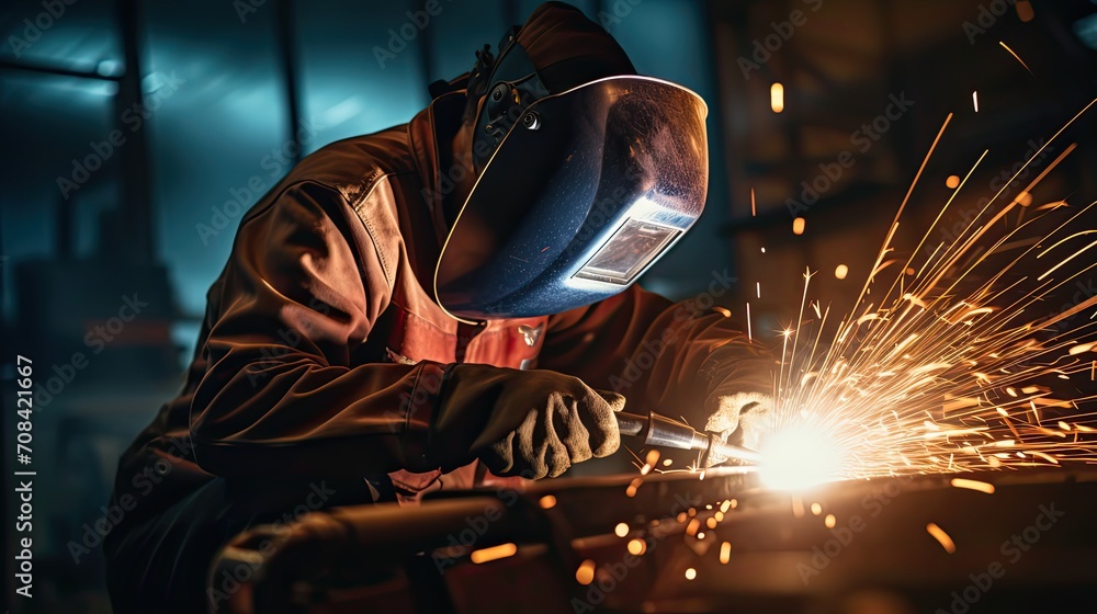Close-up picture of a person welding onto sheet metal Close-up picture of a person welding onto sheet metal