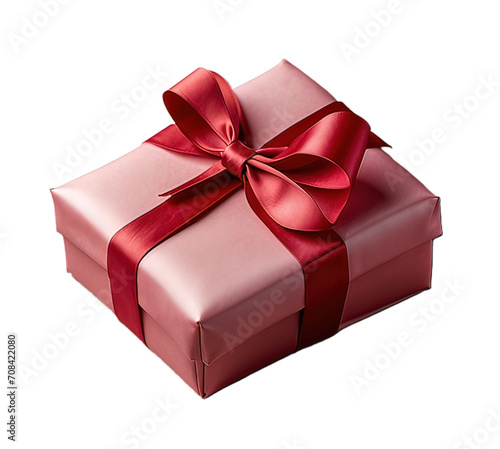pink gift box with ribbon and bow isolated on white background Generative Ai