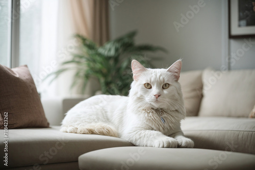 portrait of a white cat in the home © Magic Art
