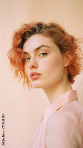 Portrait of a beautiful young woman with red hair and freckles
