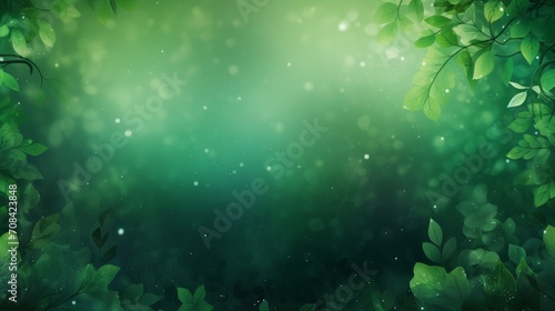 Emerald foliage forest leaves vector background. Green garden trees wedding invitation. Bokeh lights art. © Zahid