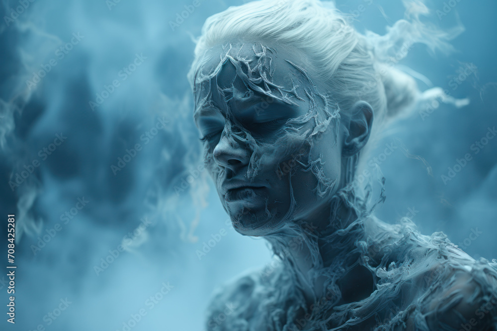 A fleeting chill on the skin, as if touched by an invisible presence, creating a ghostly shiver. Concept of spectral sensations. Generative Ai. A fleeting chill on the skin, as if touched by an invisible presence, creating a ghostly shiver. Concept of spectral sensations. Generative Ai.