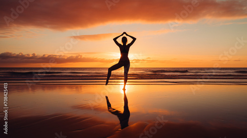 Woman doing exercise on beach