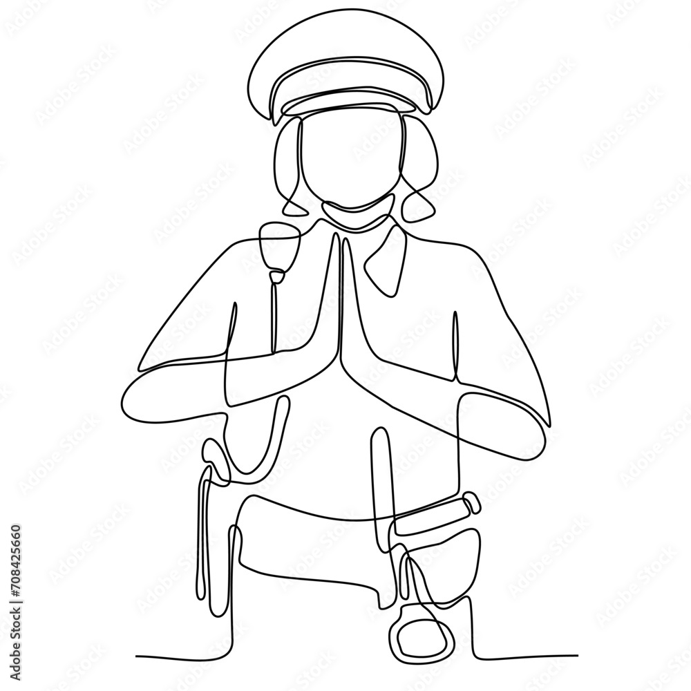 Continuous one line drawing of policewoman job job professional job. Minimalism concept draw single line graphic design vector illustration Continuous one line drawing of policewoman job job professional job. Minimalism concept draw single line graphic design vector illustration