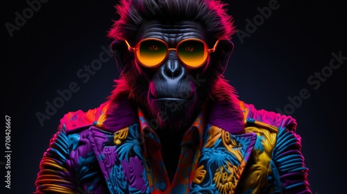  Neon 3D image of ugly monkey wearing batman suit