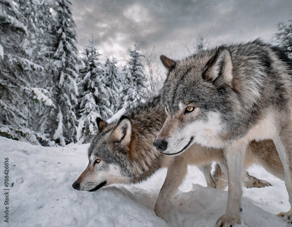 Fototapeta premium Attention danger les loups attaquent 