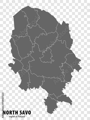 Blank map North Savo Region  of  Finland. High quality map North Savo on transparent background for your web site design  logo  app  UI.  Finland.  EPS10.