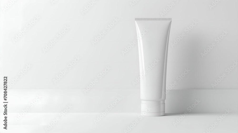 Blank white cosmetic tube mockup on white shelf. Blank white cosmetic tube mockup on white shelf.