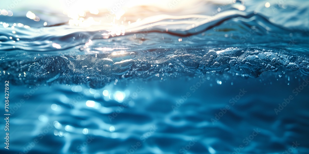 Underwater water with sun light and bokeh. Abstract background