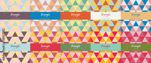 Pastel retro triangle color theme seamless pattern set