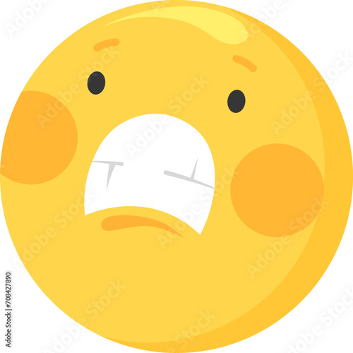 Yellow emoji face with frowning expression and medical mask. Emoticon feeling sick or virus protection concept. Emotion of fear and health safety vector illustration.