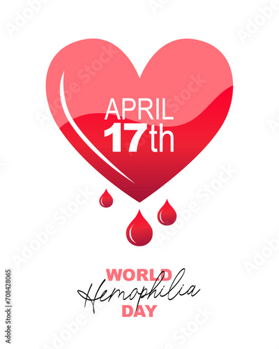 World Hemophilia Day. April 17th. Drops of blood fall from a heart filled with blood. Blood clotting disorder.