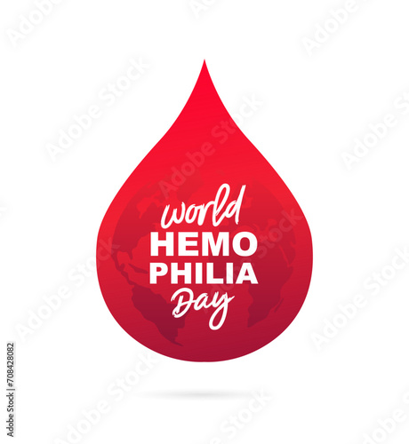 Big red drop of blood with a bloody globe inside. World Hemophilia Day. Blood clotting disorder.