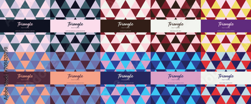 Purple shock triangle color theme seamless pattern set