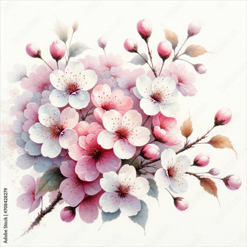 Sakura (Cherry Blossom) in an oil painting and watercolor painting style with pastel tones