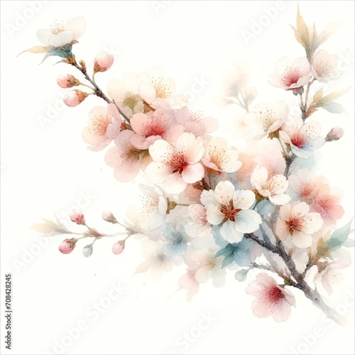 Sakura  Cherry Blossom  in an oil painting and watercolor painting style with pastel tones