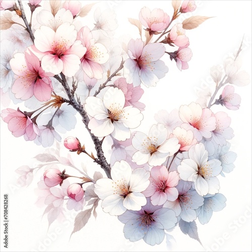 Sakura  Cherry Blossom  in an oil painting and watercolor painting style with pastel tones