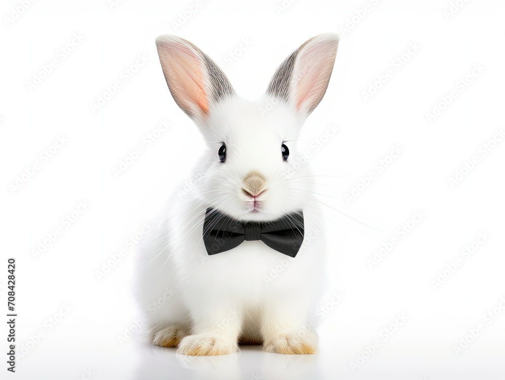 White Rabbit Wearing Black Bow Tie - Formal and Dapper Pet Bunny Picture White Rabbit Wearing Black Bow Tie - Formal and Dapper Pet Bunny Picture