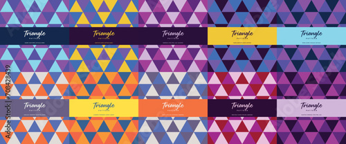 Purple night club triangle color theme seamless pattern set