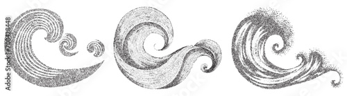 Dotwork abstract shapes, black grain texture, Abstract stipple sand effect, gradient from dots.