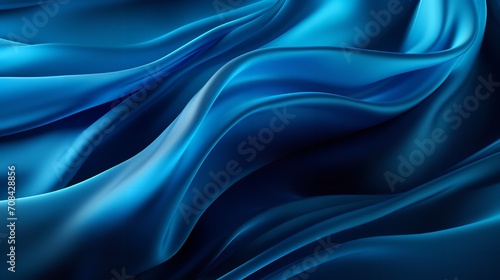 A picture of bold blue cloth material arranged in wavy layers over a shadowy, abstract setting, Generative AI.
