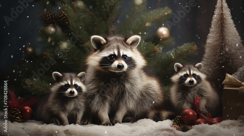  Cute fluffy raccoons posing for christmas photo © fisher